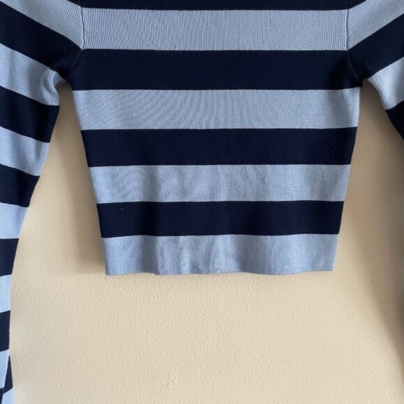 Zara Women S Blue Striped Ribbed Knit Crew Neck Pullover Basic Cropped Sweater - Picture 3 of 9